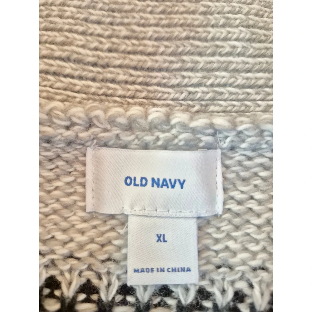 Old Navy Llama Fair Isle Shawl Collar Cardigan Sweater Gray Wool Blend Mens XL